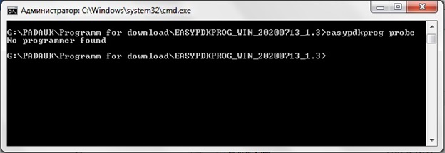 Ответ программы easypdkprog в случае ошибки: "No programmer found"
